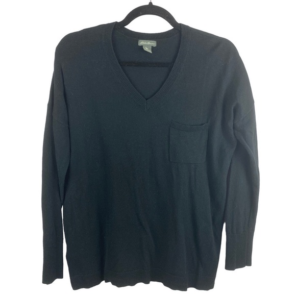 Eddie Bauer Black V Neck Long Sleeve Cotton Sweater Small - Picture 1 of 10